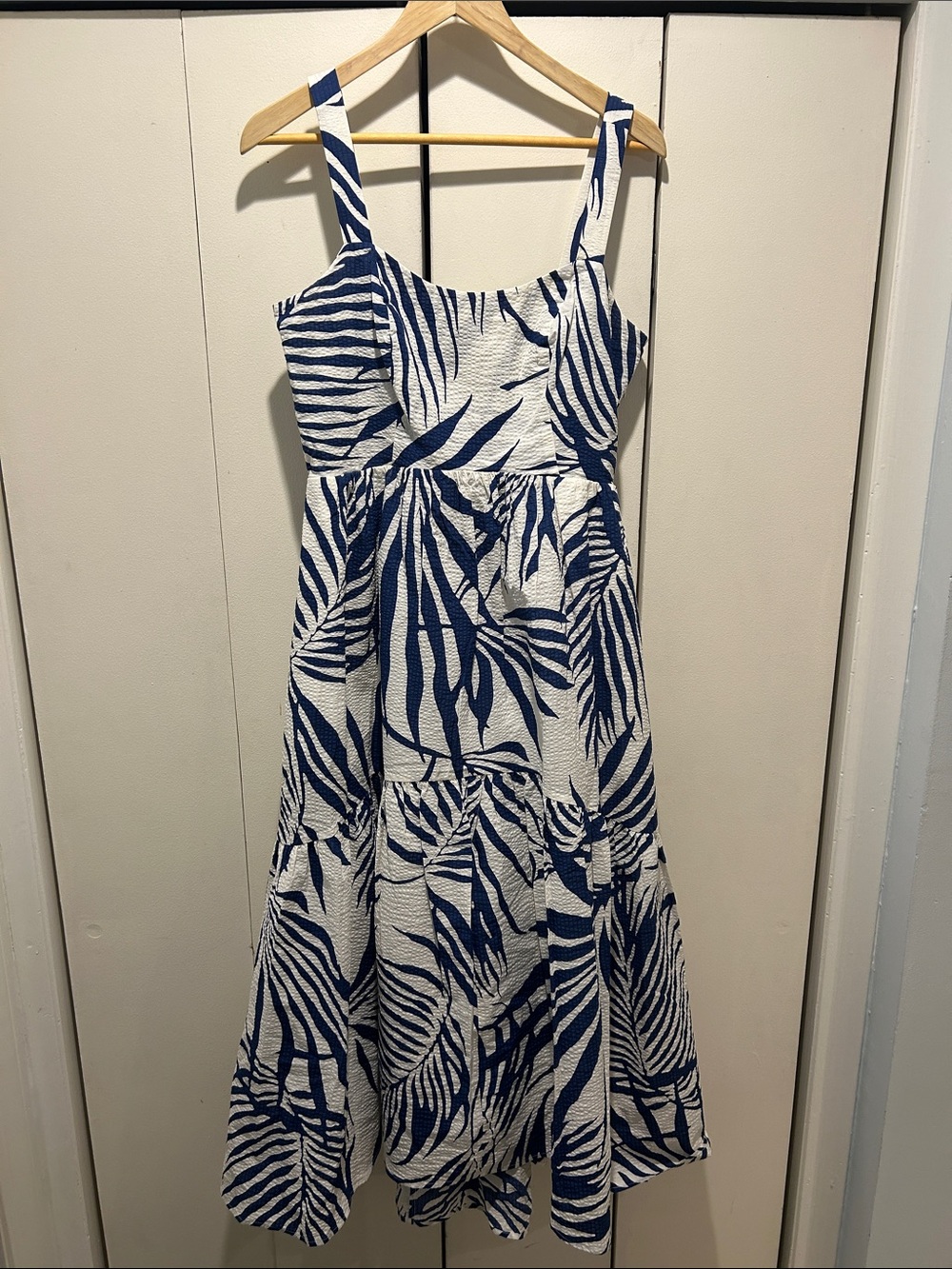 AYR White Maxi Dress with Navy Palm Print